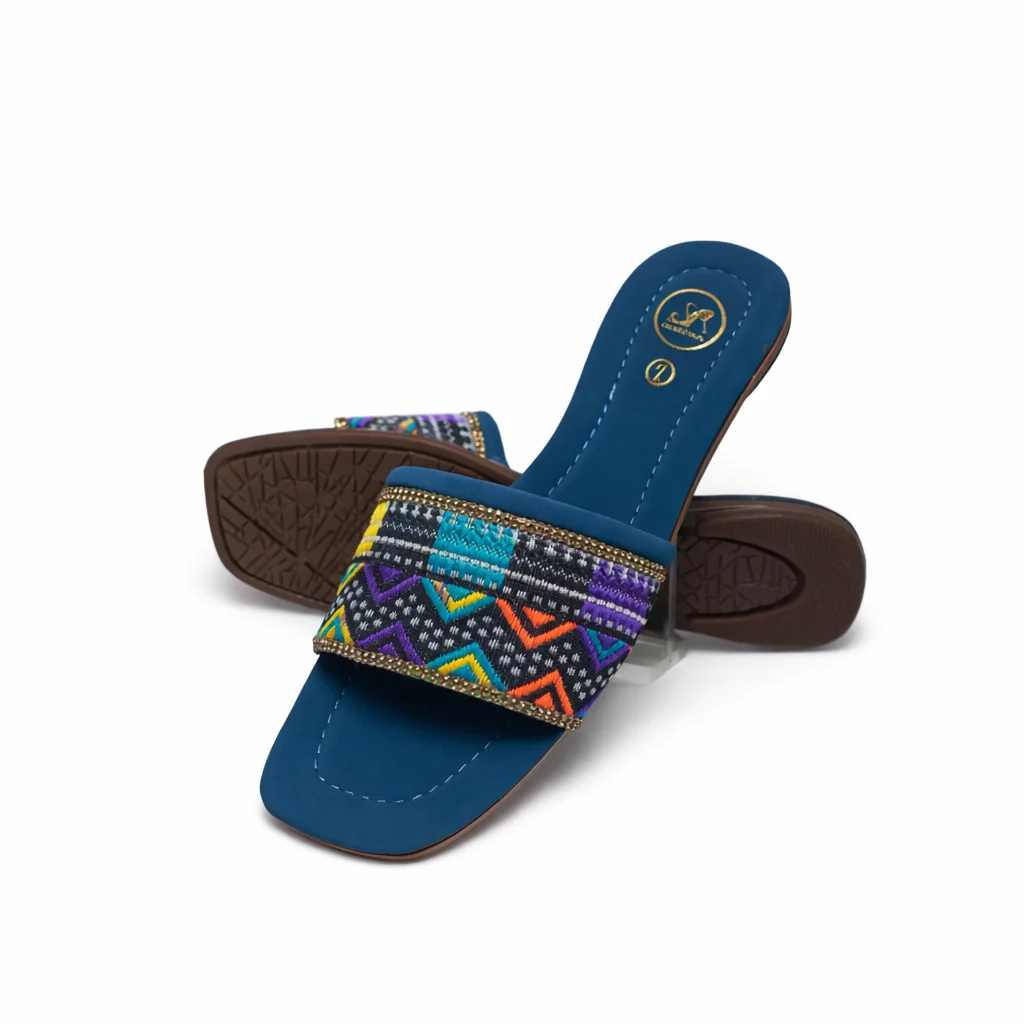 Blue Ethnic Luxe Flat Slides - Image 4