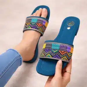 Blue Ethnic Luxe Flat Slides