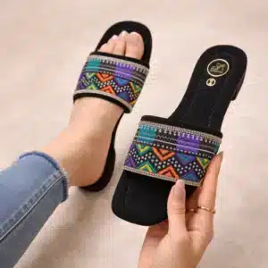 Black Ethnic Luxe Flat Slides