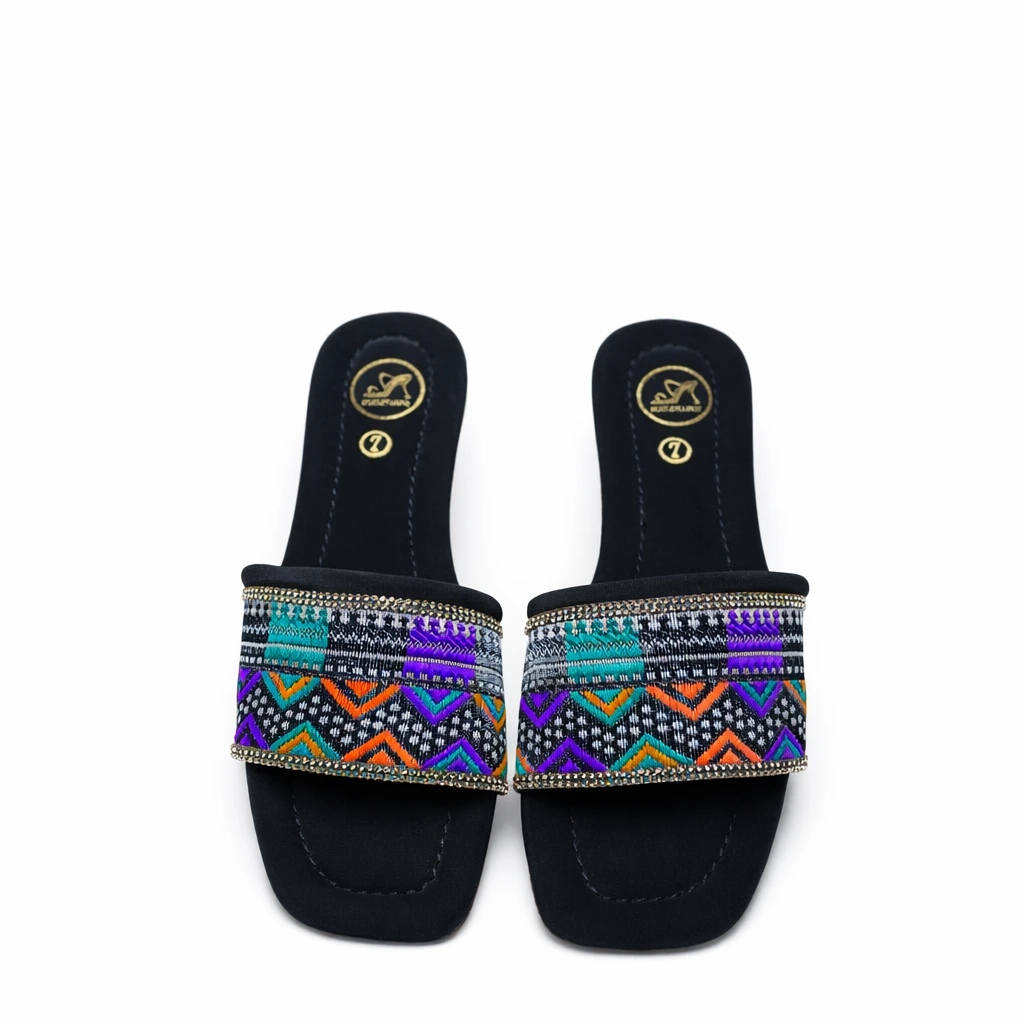 Black Ethnic Luxe Flat Slides - Image 2