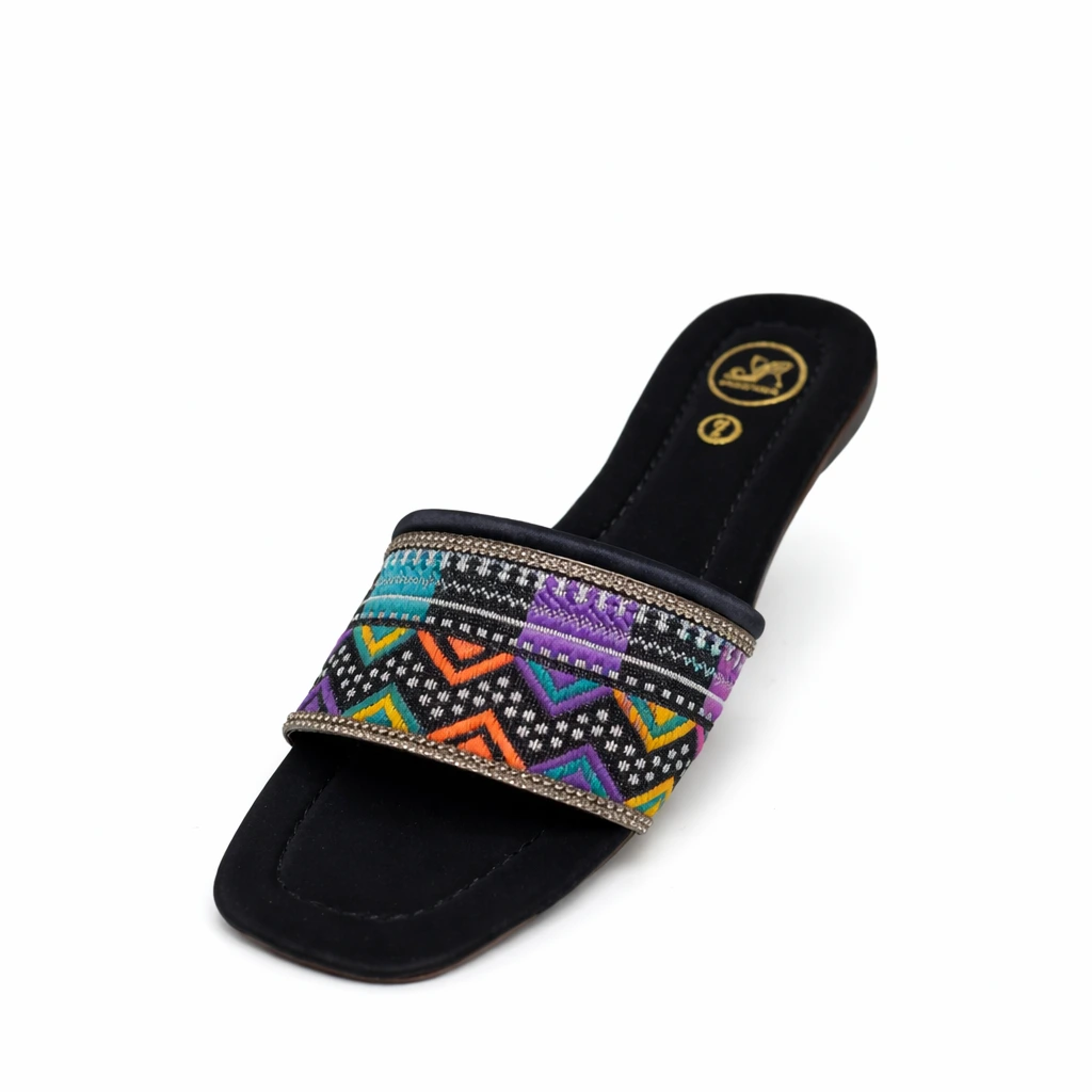 Black Ethnic Luxe Flat Slides - Image 3