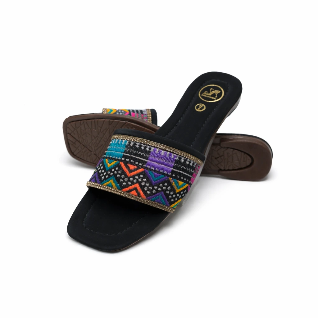 Black Ethnic Luxe Flat Slides - Image 4