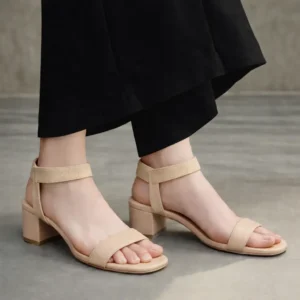 Elegant Nude Block Heel Sandals