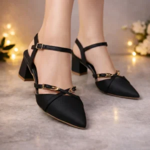 Dual Strap Slingback Block Heel – Midnight Black