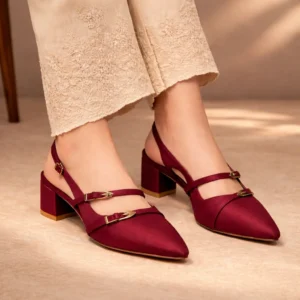Dual Strap Slingback Block Heel – Deep Maroon